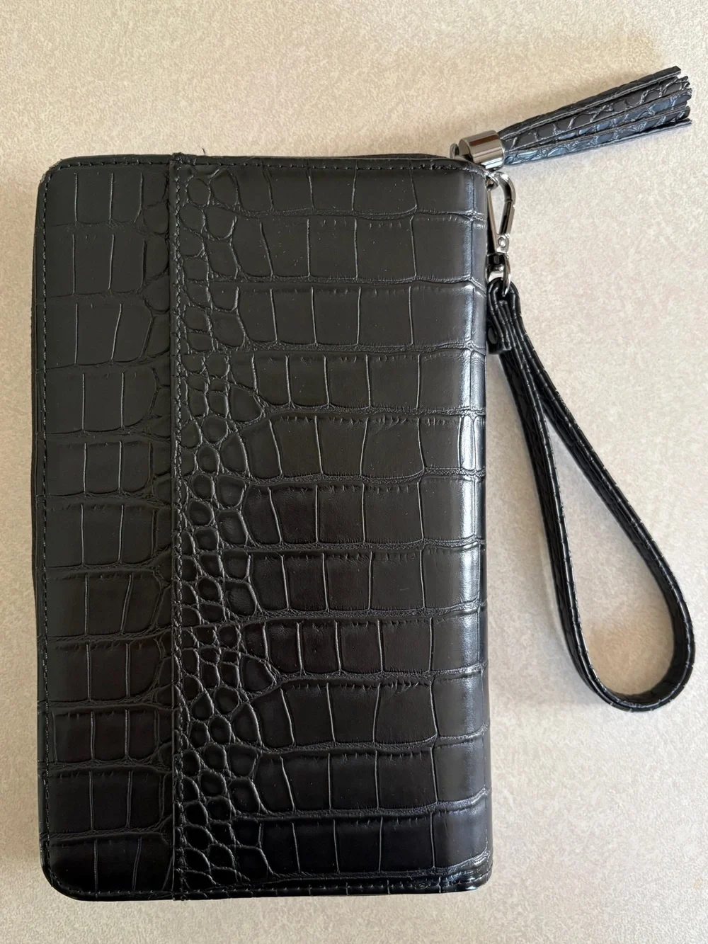 NOTIQ Compact Zip Wallet-Black Croco